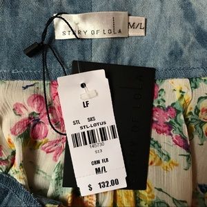 NWT - STORY OF LOLA Lotus Skirt - Denim Floral -